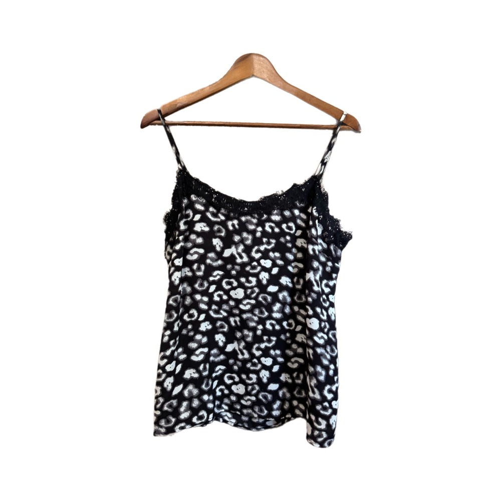 Maurices Cami Tank Top Women XL Black White Excellent Leopard Lace Trim Camisole